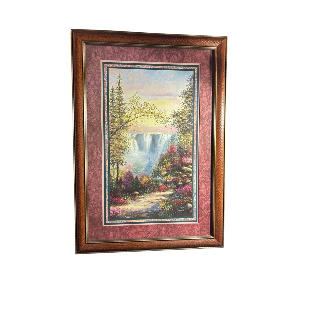 Vtg Home Interiors Sambataro Water Wheel Mill Pink Floral Framed Picture 16 x 23